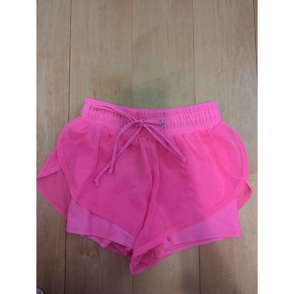 Purple Pixies neon hot pink mesh overlay shorts dance cheer AXS